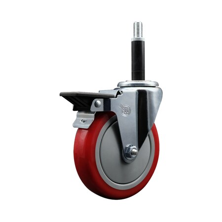 Service Caster 5'' Red Poly Swivel 3/4'' Expanding Stem Caster with Brake SCC-EX20S514-PPUB-RED-PLB-34